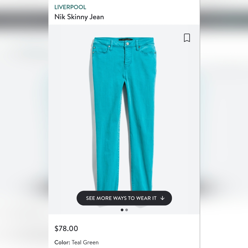 Liverpool Nik skinny jeans turquoise size 6/28